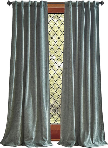 Martha Stewart Naples Chenille Solid Back Tab Window Curtain Panel Pair, 95, Olive Green