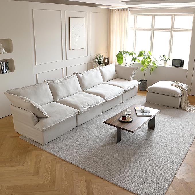 JACH L-Shaped Sectional Couches, Modular Sectional Sofas, Modern Couch Sofa with Chaise Ottoman, Cushion Covers Removable, Two Corners and Two Middle Sofa for Living Room (Beige)