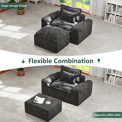 Hobestluk Cloud Single Sofa with Ottoman Memory Foam Couch with Deep Seat L Shaped Sofa with Removable Cover Large Couch for Living Room (Dark Grey, Single Sofa with One Ottoman)