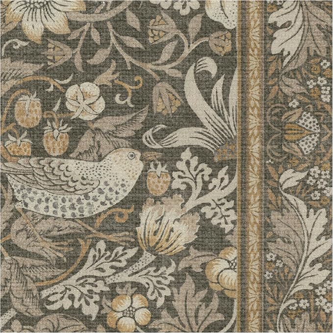 RUGGABLE x Morris & Co Washable Area Rug–Strawberry Thief Stone Gold 5x7, Stain-Resistant, Non-Slip–Medium Machine Washable Rugs for Living Room, Bedroom, Hallway, Entryway & Office–with Standard Pad