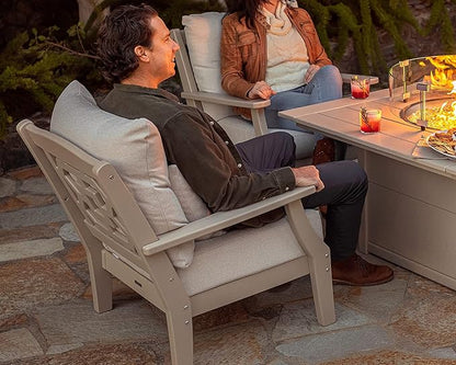 Martha Stewart by POLYWOOD® Chinoiserie Deep Seating Chair in Mahogany/Spiced Burlap