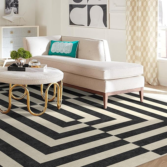 RUGGABLE x Jonathan Adler Machine Washable Modern Area Rug – Op Art Charcoal 8x10, Stain-Resistant, Non-Slip – Large Rugs for Living Room, Bedroom, Hallway, Entryway & Office–with Standard Pad