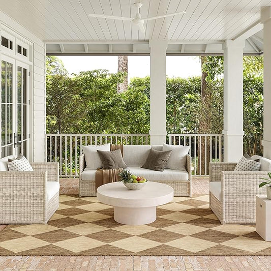 Nuloom Outdoor Performance Collection Sabina Brown/Ivory, 8' Square, Soft and Cozy, High Traffic, Stain Resistant, Easy Clean, Durable Area Rug for Indoor/Outdoor Patio, Deck, Porch, Garden, Courtyard