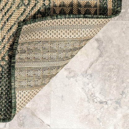 nuLOOM 4' x 6' Outdoor Tribal Geometric Area Rug, Stain Resistant, Weather Resistant, High Traffic, Patio, Balcony, Outside, Ranya Green
