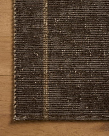 Loloi Leanne Ford Weatherstaff Collection WTS-01 Espresso/Natural 3'-6" x 5'-6" Accent Rug Jute, Striped, Neutral, Entryway, Mudroom, Bathroom, and Kitchen