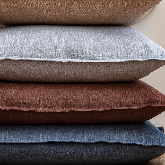 Foindtower Pack of 2, Decorative Linen Soild Throw Pillow Covers Soft Accent Euro Cushion Case Boho Farmhouse Pillowcase for Chair Couch Sofa Bedroom Living Room Home Decor 26 x 26 Inch Rust Red