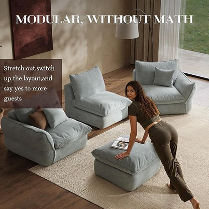 106'' Down Blend L-Shaped Sectional Sofa, Deep Seat Feather-Filled Cushions, Oversized Cloud Couch with Sink-in Comfort, Modern Living Room Sofa – Sky Fog Blue