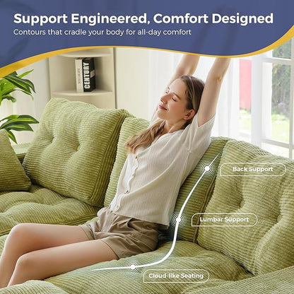 MAXYOYO 104" L Shaped Modular Sectional Sofa with Ottoman, Cloud Boneless Couch with Layered Cushion, Upholstered Sofa in a Box, Flexible Module Combination for Living Room, No Assembly, Green