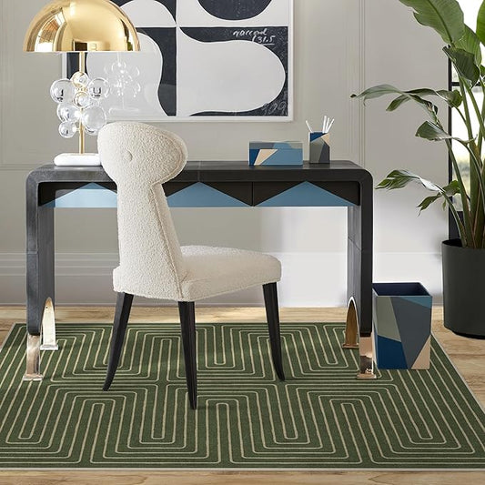 RUGGABLE x Jonathan Adler Machine Washable Modern Area Rug – Labyrinth Fern Green 4x6, Stain-Resistant, Non-Slip – Medium Rugs for Living Room, Bedroom, Hallway, Entryway & Office–with Standard Pad