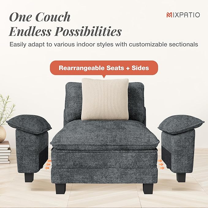 L-Shaped Cloud Modular Sofa Set, 4-Piece Double Loveseat Sectional w/Deep Seat & Removable Arms, Plush Chenille for Living Room - Cyan