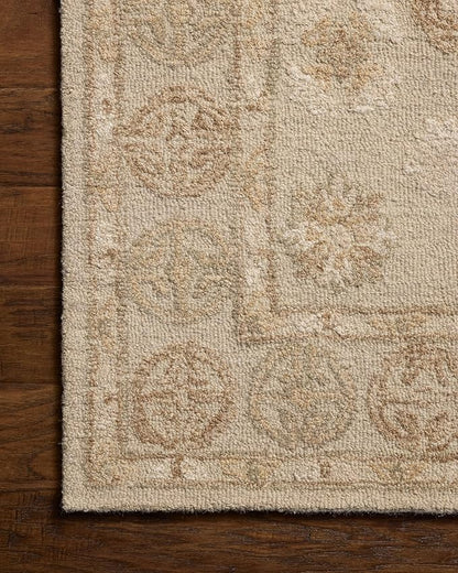 Loloi Chris Loves Julia Dorothea Collection DRT-03 Dove/Natural 2'-6" x 7'-6" Runner Rug Wool Neutral Floral Living Room Bedroom Carpet