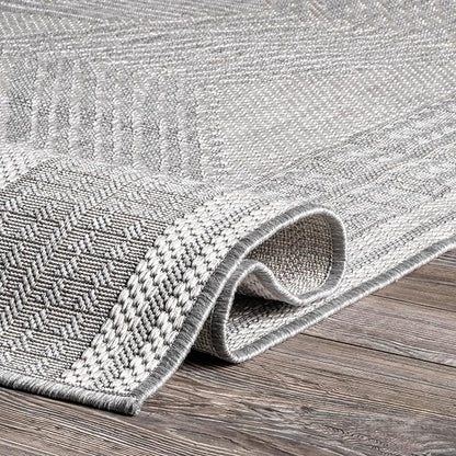 nuLOOM 9'6" x 12' Outdoor Tribal Geometric Area Rug, Stain Resistant, Weather Resistant, High Traffic, Patio, Balcony, Outside, Ranya Light Grey