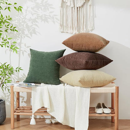 GAWAMAY Decorative Chenille Throw Pillow Covers 24x24 Inch Pack of 2, Soft Square Couch Pillow Cover for Sofa Cushion Living Room Bedroom Solid Dyed Pillowcases Brown 60x60cm (ONLY Covers)