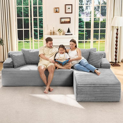 Hobestluk Modular Sectional Couch Sofa, 108" Boneless Couches for Living Room, Memory Foam Sectional Couch with Oversized Chaise,L-Shape Couches (Grey, Right Facing)