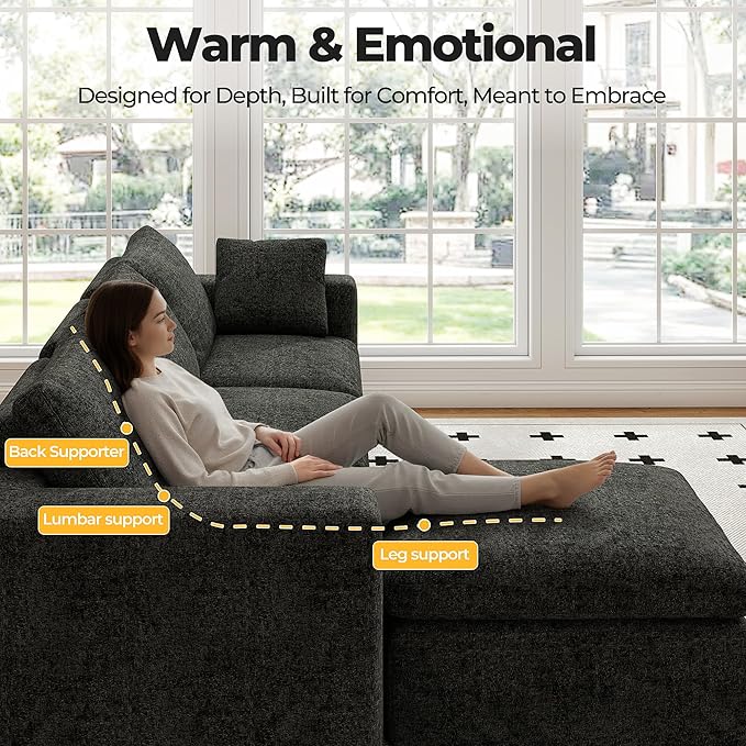 108.3" Cloud Sectional Couches for Living Room, L-Shape Couch with Ottoman, 3 Seater Modular Sectional Sofa with Deep Seats for Bedroom Office