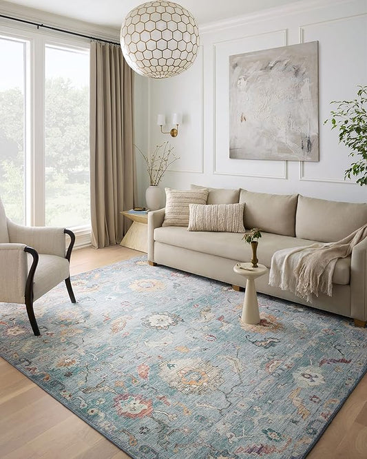 Loloi Margot Collection MAT-06 Denim/Multi 7'-6" x 9'-6" Area Rug feat. CloudPile, No-Shed Easy Clean Large Patterned Area Rug for Living Room, Bedroom, Dining Area