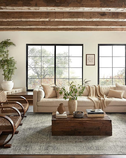 Loloi Magnolia Home by Joanna Gaines Sinclair Collection SIN-04 Natural/Sage 7'-6" x 9'-6", .25" Pile Height, Machine Washable, Area Rug