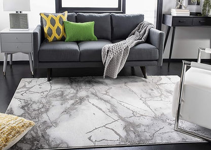 SAFAVIEH Craft Collection Area Rug - 6'7" Square, Grey & Silver, Modern Abstract Design, Non-Shedding & Easy Care, Ideal for High Traffic Areas in Living Room, Bedroom (CFT877G)