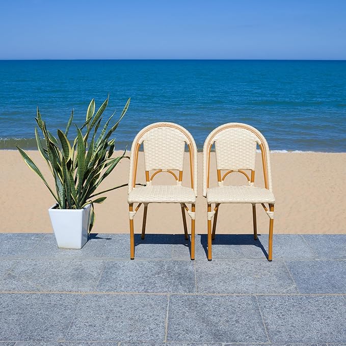 SAFAVIEH Outdoor Collection California Natural Bistro Side Chair Set of 2 (Fully Assembled)