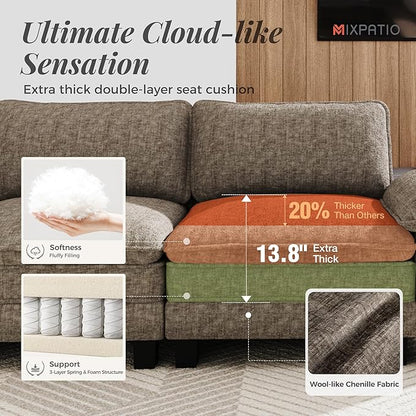 123-Inch U Shaped Sectional Sofa with Cloud Cushions, Deep Seat Modular Couch Set w/ 5 Seats & 2 Ottomans, Removable Arms, Plush Chenille Upholstery for Living Room, Apartment - Smoky Gray