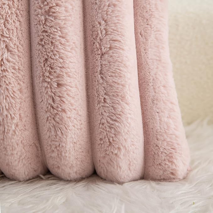 Neelvin Pink Faux Fur Cozy Soft Striped Decorative Throw Pillow Covers 24x24 inch Set of 2,Velvet Pillowcase Cushion Case for Sofa Couch