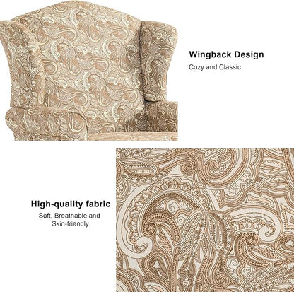 Accent Chair, High Back Upholstered Armchair with High Resilience Sponge & Wood Legs, Mid-Century Modern Comfy Single Sofa Reading Chairs for Living Room, Bedroom (Floral Sand, Set of 1)