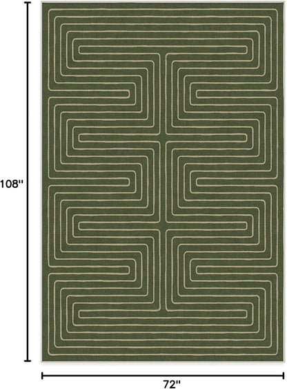 RUGGABLE x Jonathan Adler Machine Washable Modern Area Rug – Labyrinth Fern Green 6x9, Stain-Resistant, Non-Slip – Medium Rugs for Living Room, Bedroom, Hallway, Entryway & Office–with Cushioned Pad