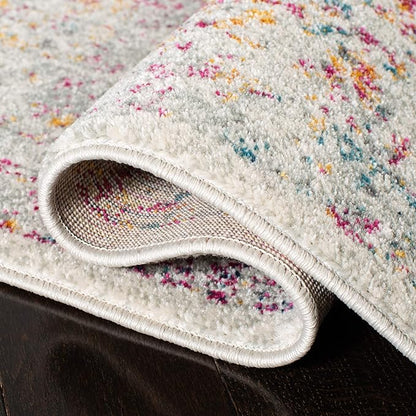 SAFAVIEH Evoke Collection 5'1" x 7'6" Ivory / Fuchsia EVK256Q Oriental Distressed Non-Shedding Living Room Bedroom Area Rug