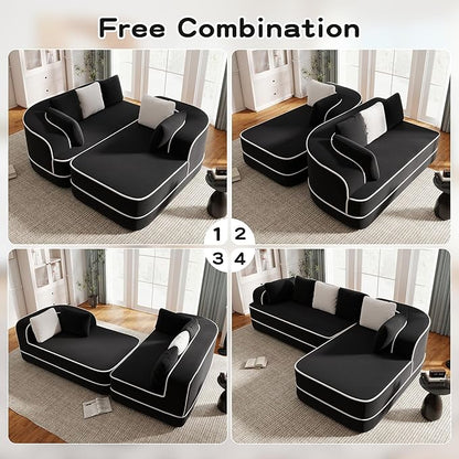 106" Cloud Sectional Sofa, Modern Boneless Couch for Living Room, Deep Seat Comfy Teddy Fabric L Shaped Sofa Chaise, No Assembly Required (Black, 106" L Shape with Right Facing Chaise)