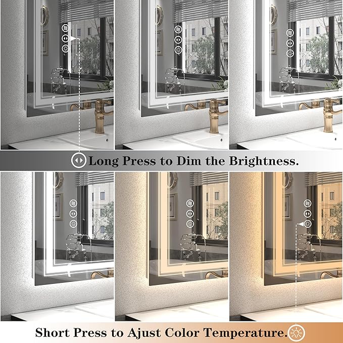 Led Bathroom Mirror 60x36, Large Dimmable Vanity Mirror with Lights, Backlit and Front Lighted LED Mirror for Wall, Anti-Fog, ETL Listed (Horizontal/Vertical)