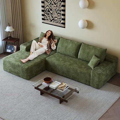 108" Sectional Couches for Living Room Modern Modular Sofa with L-Shape Couchs Upholstered Boneless Couch Deep Seat Sectional Couch with Chaise (Green, Left Facing Chaise+2Seaters)