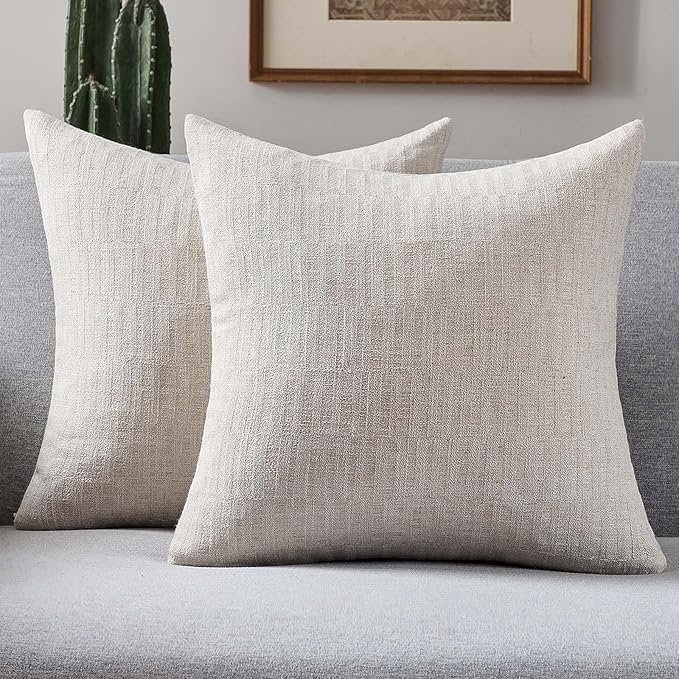 FUTEI Natural Decorative Throw Pillow Covers 20x20 Inch Set of 2,Soft Linen Slub Texture Cushion Case,Farmhouse Home Decor for Couch Bed Living Room