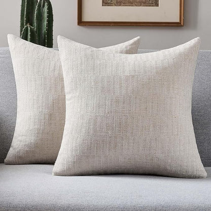 FUTEI Natural Decorative Throw Pillow Covers 20x20 Inch Set of 2,Soft Linen Slub Texture Cushion Case,Farmhouse Home Decor for Couch Bed Living Room