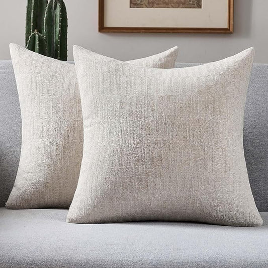 FUTEI Natural Decorative Throw Pillow Covers 24x24 Inch Set of 2,Soft Linen Slub Texture European Cushion Case,Farmhouse Home Decor for Couch Bed Living Room