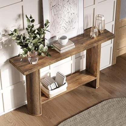 LITTLE TREE 55-Inch Modern Console Table, Narrow Sofa Table for Hallway, Wooden Entrance Table Behind The Couch for Living Room, Hallway, Entrance, Brown