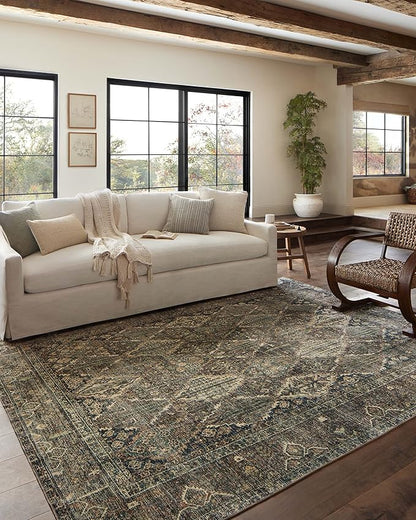 Loloi Magnolia Home by Joanna Gaines Banks Collection BAN-05 Spice/Blue 2'-3" x 3'-9" .13" Pile Height, Machine Washable, Accent Rug