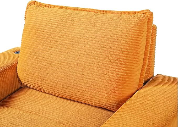 Christopher Knight Home Zoe Oversized Chaise Lounge Chair Indoor with Cup Holders & USB Charging Port, Corduroy Upholstered Sofa Bed + Ottoman with Storage, Comfy Deep Seat Sleeper Sofa Chair, Yellow