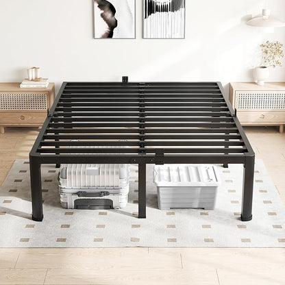 16 Inch Full Size Bed Frame, 3500Lbs Heavy Duty Metal Platform with Round Corner Legs Mattress Slide Stopper, Steel Slat Support No Box Spring Needed, Noise Free, Non-Slip, Easy Assembly