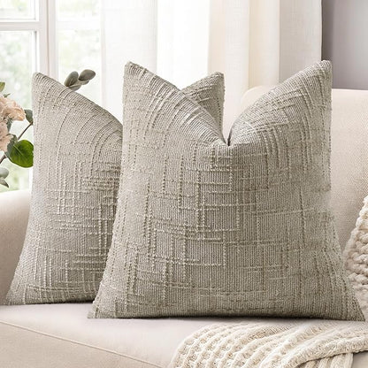 decorUhome Fall Light Brown Chenille Throw Pillow Covers 20x20 Set of 2 Thick Textured Slubby Couch Pillow Covers Farmhouse Accent Modern Neutral Decorative Pillow Cases for Bed Sofa Living Room