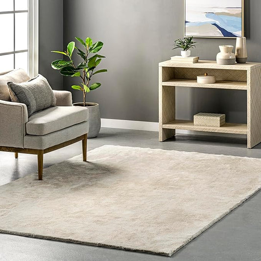nuLOOM 6' Square Cozy Plush SuperiorWash Area Rug, Machine Washable, Non-Slip, Soft Fluffy Shag Carpet for Living Room Bedroom Kids Room Nursery Home Decor, Loni Cream