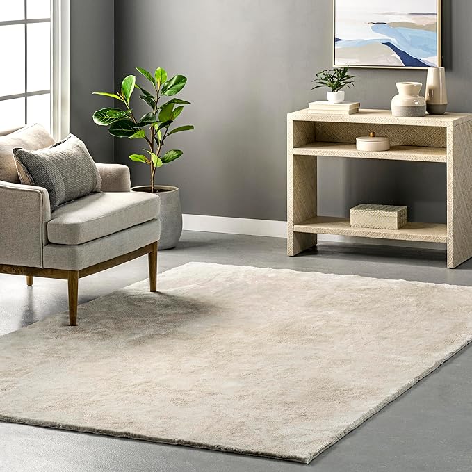 nuLOOM 6' x 9' Cozy Plush Area Rug, Machine Washable, Non-Slip, Soft Fluffy Shag Carpet for Living Room Bedroom Kids Room Nursery Home Decor, Loni Cream
