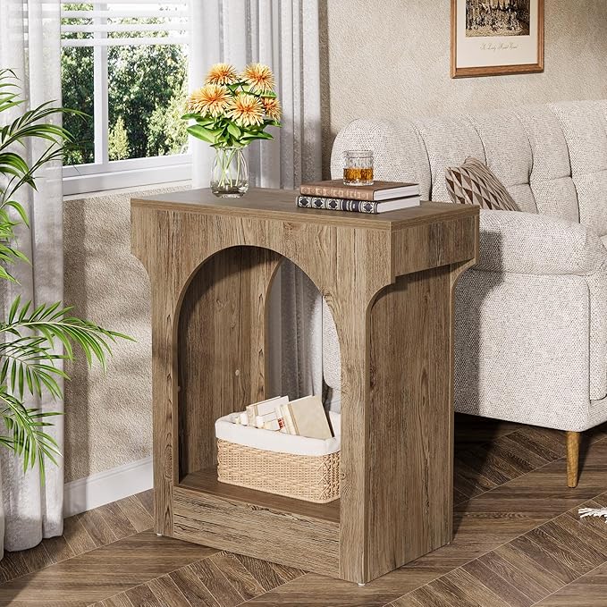 Tribesigns End Table, Wooden Side Table with Storage Space for Living Room, Narrow Nightstand for Bedroom, Gray