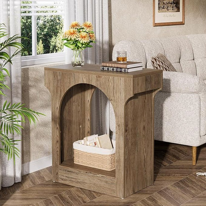 Tribesigns End Table, Wooden Side Table with Storage Space for Living Room, Narrow Nightstand for Bedroom, Gray