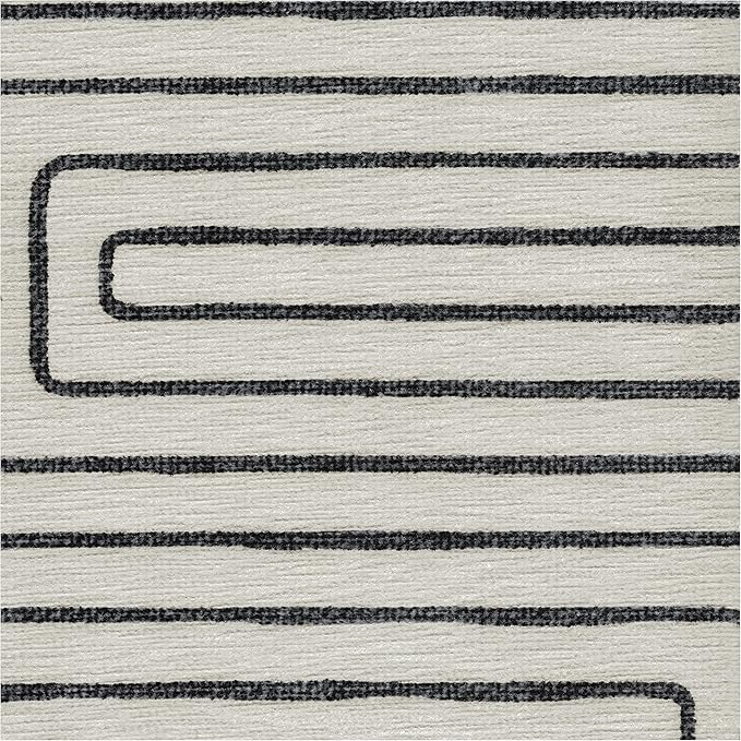 RUGGABLE x Jonathan Adler Machine Washable Area Rug – Labyrinth Black/Ivory 8 ft Round, Stain-Resistant, Non-Slip – Large Rugs for Living Room, Bedroom, Hallway, Entryway & Office–with Cushioned Pad