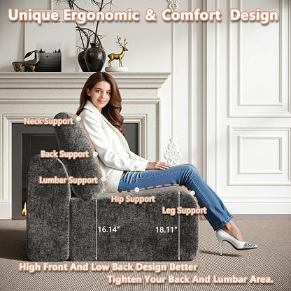 EASE MOOSE Sectional Cloud Couch Oversized for Living Room, 7-Seat Modular Boneless Sofa U-Shaped Sofa with Ottoman, No-Assembly Chenille Couch, Dark Grey