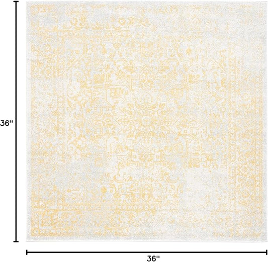 SAFAVIEH Evoke Collection Area Rug - 3' Square, Ivory & Gold, Distressed Design, Non-Shedding & Easy to Clean, Ideal for Foyer, Bedroom, Accent Space (EVK256B)