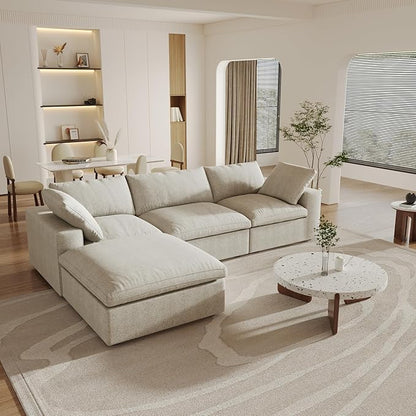 Cloud Modular Sectional Sofa with Storage Ottoman,120.45" L Shaped Couch for Living Room,Down Filled Convertible Couch Deep Seat for Office Apartment,Covers Washable&Replaceable,Khaki