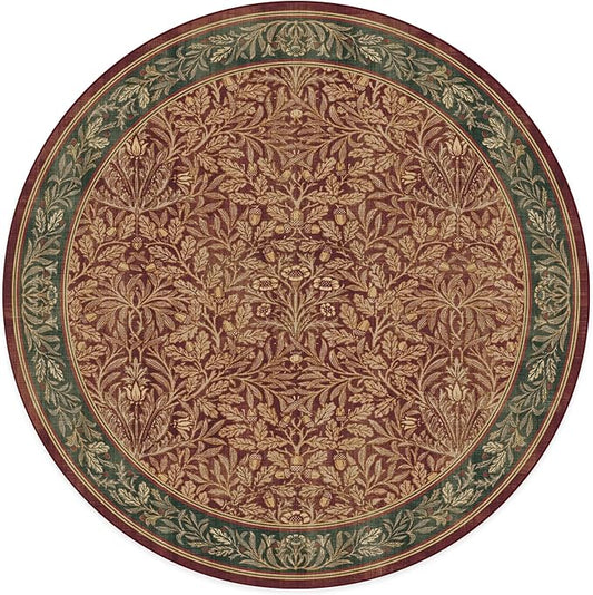 RUGGABLE x Morris & Co Machine Washable Christmas Area Rug – Acorn Amber Red 8 ft Round, Stain-Resistant, Non-Slip – Large Rugs for Living Room, Bedroom, Hallway, Entryway & Office–with Cushioned Pad
