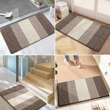 Kitinjoy Indoor Outdoor Door Mat, 32x20 Non-Slip Absorbent Dirt Trapper, Low-Profile Washable Inside Entrance Front Floor Mat, Sturdy Soft Entry Doormats for Entryway, Light Brown