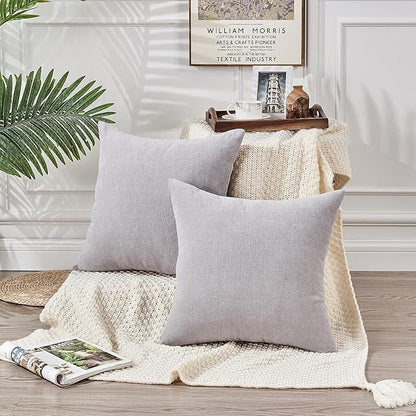 GAWAMAY Decorative Square Throw Pillow Covers 20"x20" Inch Set of 2, Super Soft Chenille Pillows Farmhouse Fall Pillowcase for Living Room Bedroom Sofa Couch Cushion Cover Light Grey 50x50cm